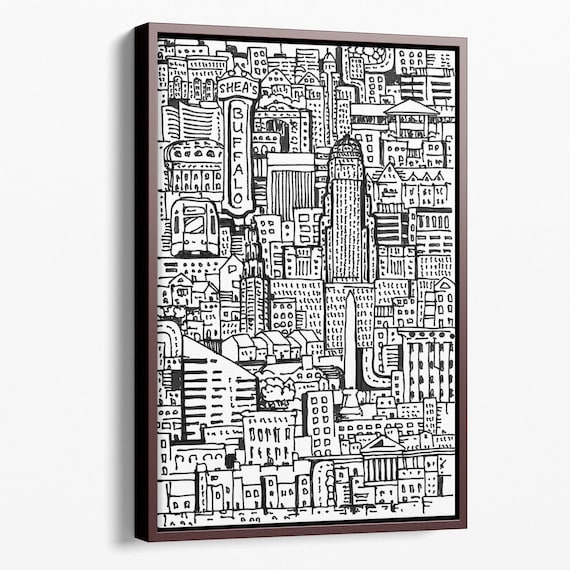 Buffalo Ny Canvas Art Print Abstract City Line Of Handdrawn Great Wall Decor Gift Or Moving