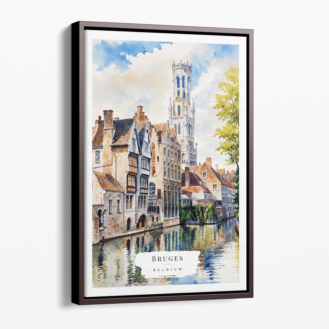 Bruges Belgium Canal Watercolor Belfry Old City Travel Poster