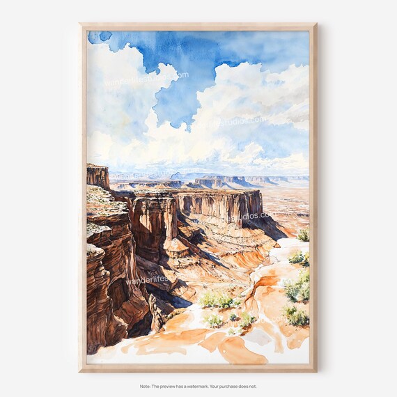 Canyonlands National Park Watercolor Poster Utah Red Rock Desert Wall Decor