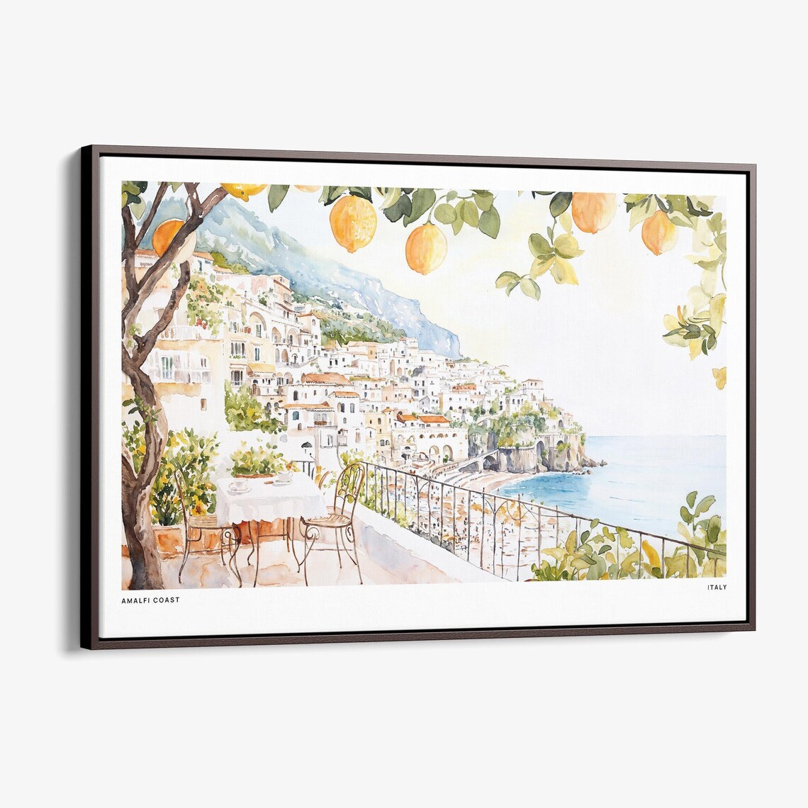 Amalfi Coast Lemon Terrace Watercolor Italy Coastal Travel Poster