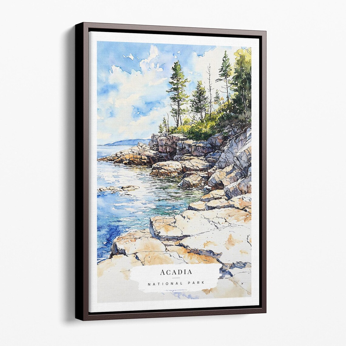 Acadia National Park Watercolor Rocky Coast Maine Travel Art Poster