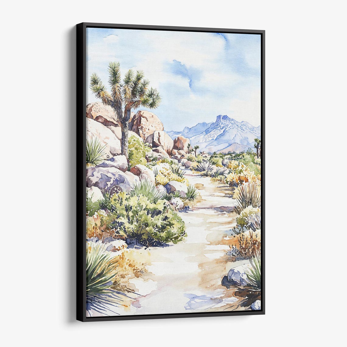 Joshua Tree Desert Watercolor Trail Boulder Rocks Landscape Poster Art