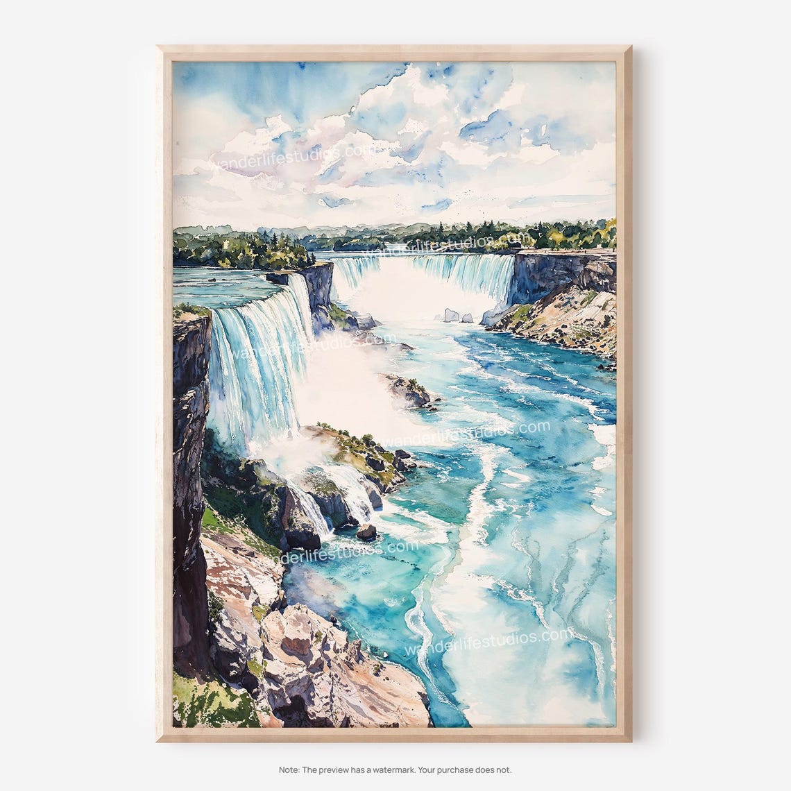 Niagara Falls Watercolor Horseshoe Falls Mist Landscape Poster