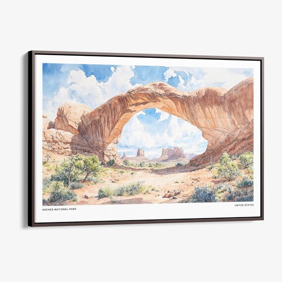 Arches National Park Watercolor of the Great Desert Arch Landscape Poster