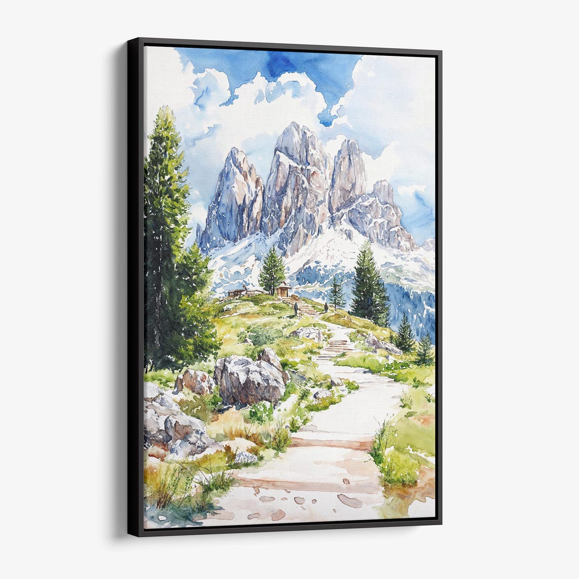 Dolomites Italy Hiking Trail Mountain Peaks Watercolor Poster