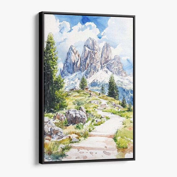 Dolomites Italy Hiking Trail Mountain Peaks Watercolor Poster