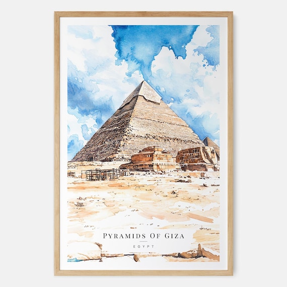 Pyramids of Giza Egypt Watercolor Ancient Wonder Landmark Poster