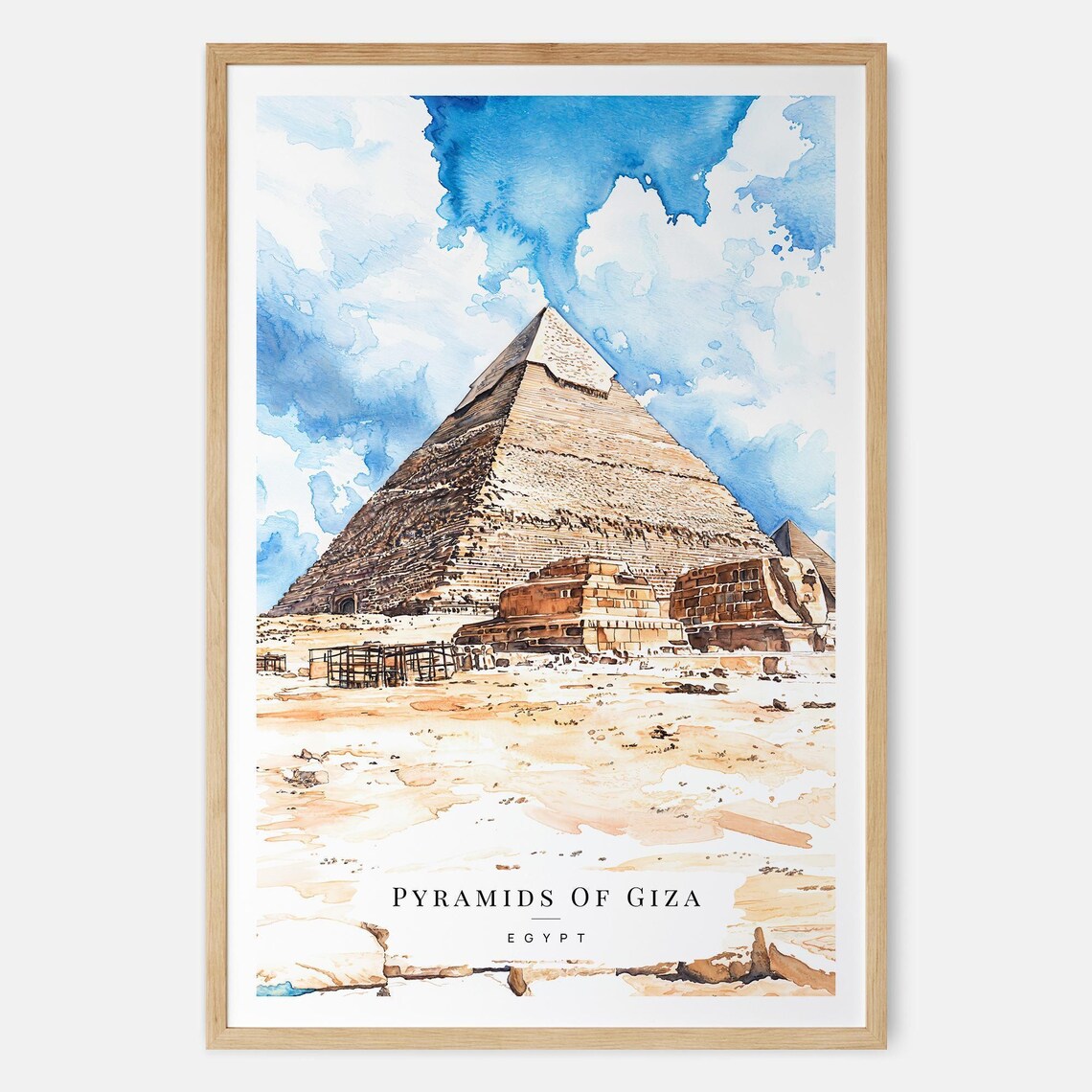 Pyramids of Giza Egypt Watercolor Ancient Wonder Landmark Poster