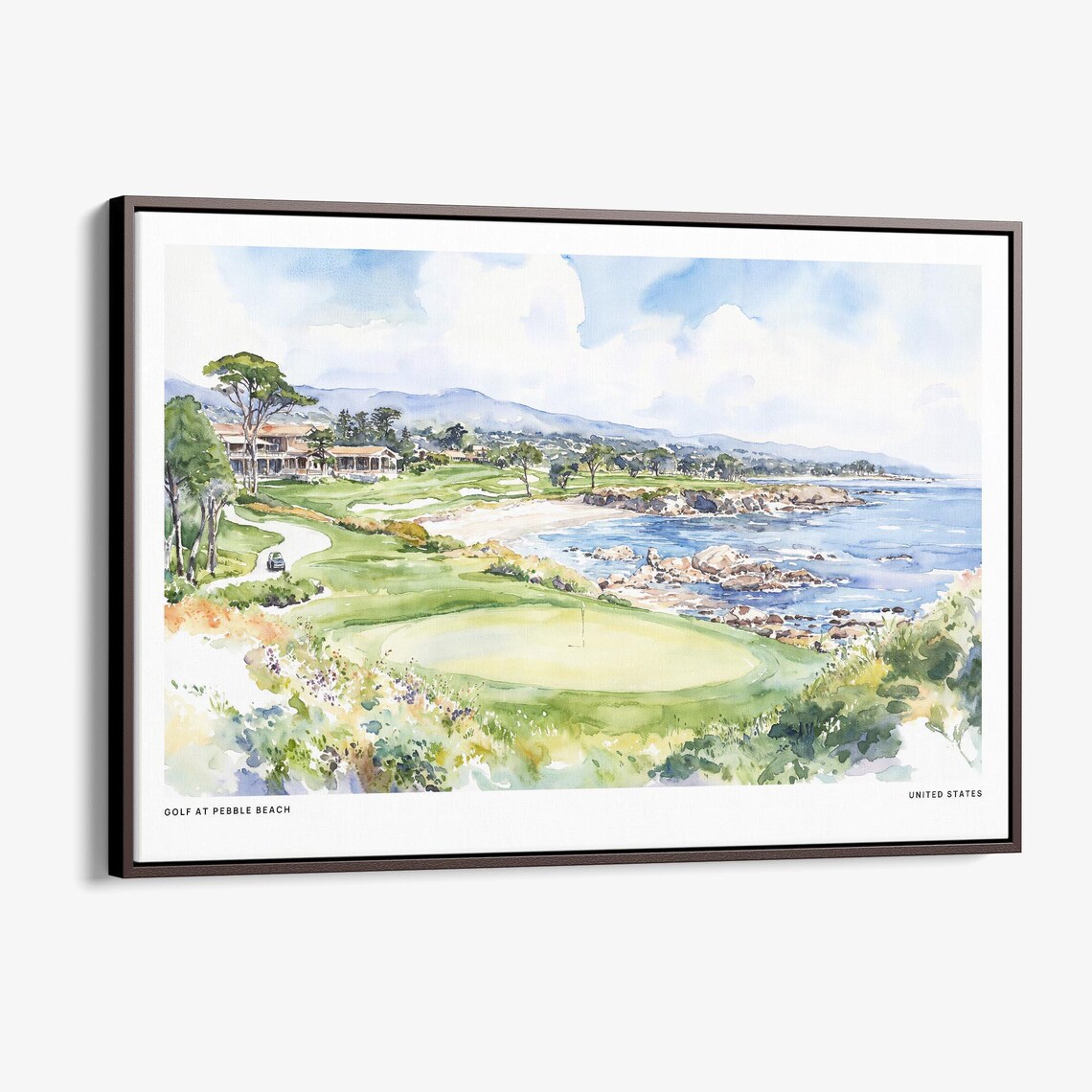 Golf At Pebble Beach Coastal Watercolor Art Print