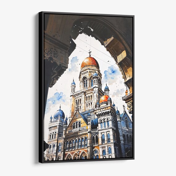 Mumbai Bmc Building Canvas Print Watercolor Cityscape Wall Art