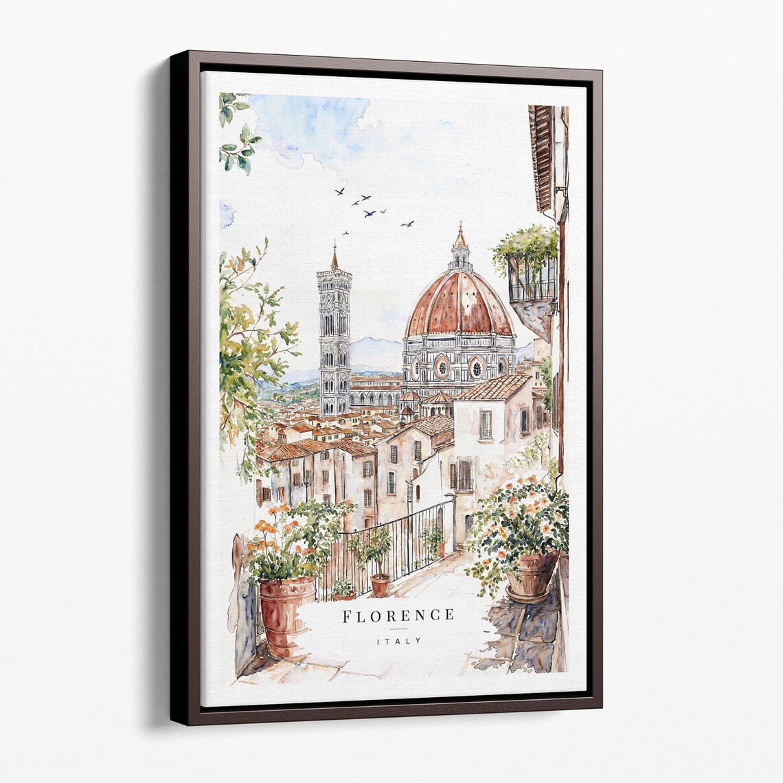 Florence Italy Duomo Watercolor Terracotta Rooftops Travel Poster