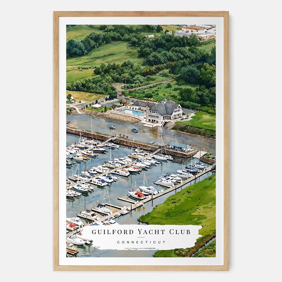 Guilford Yacht Club Connecticut Marina Sailboats Watercolor Poster