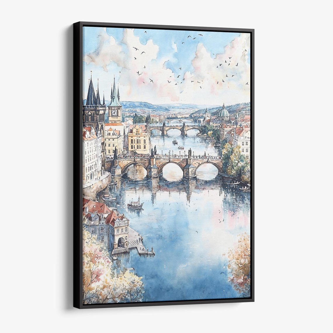 Prague Skyline Canvas Print Watercolor Cityscape Wall Art