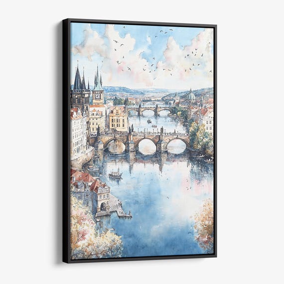 Prague Skyline Canvas Print Watercolor Cityscape Wall Art
