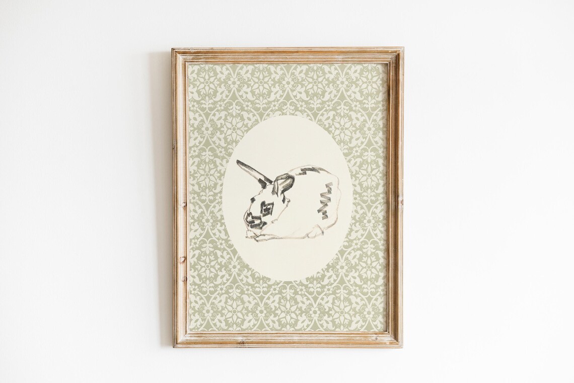 Cute Bunny Art Green Spring Nursery Print Easter Rabbit Wall Art