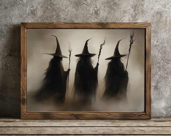 Three Witches Vintage Halloween Art Print