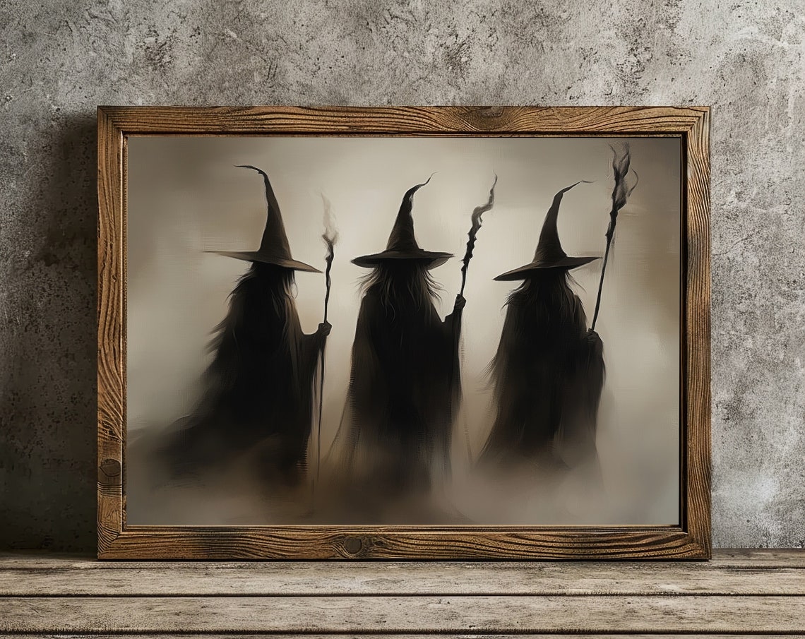 Three Witches Vintage Halloween Art Print