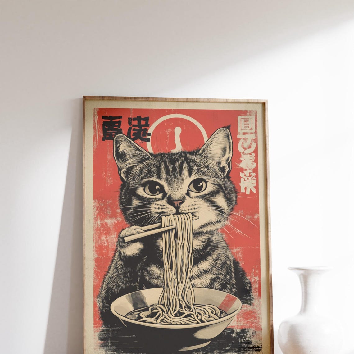 Retro Japanese Cat Eating Ramen, Japanese Kitchen Poster - Image 3