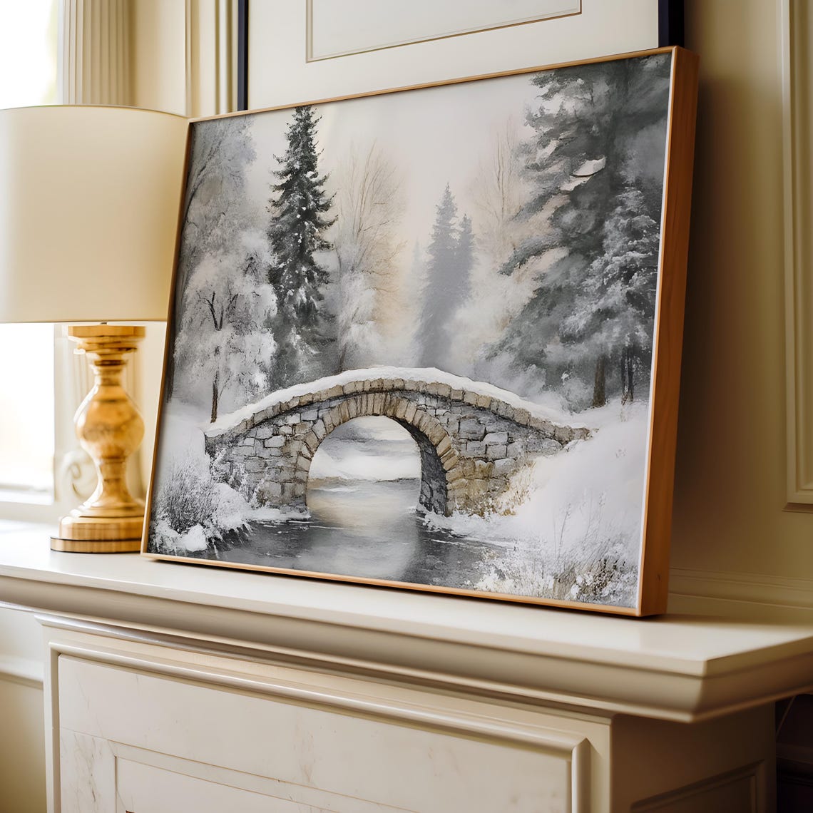 Vintage Farmhouse Winter Print Christmas Wall Decor Holiday Farmhouse Vintage Christmas Painting Farmhouse Decor Snowy Landscape Print - Image 4