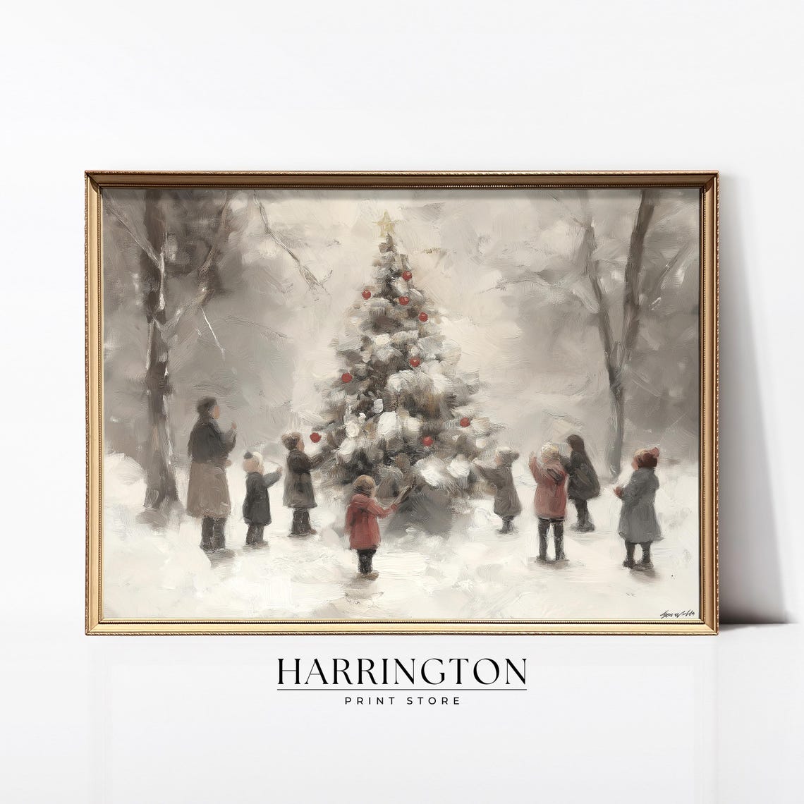 Christmas Tree Oil Painting Winter Landscape Wall Art Farmhouse Oil Painting Christmas Tree Artwork Holiday Decor Trendy Xmas Wall Art