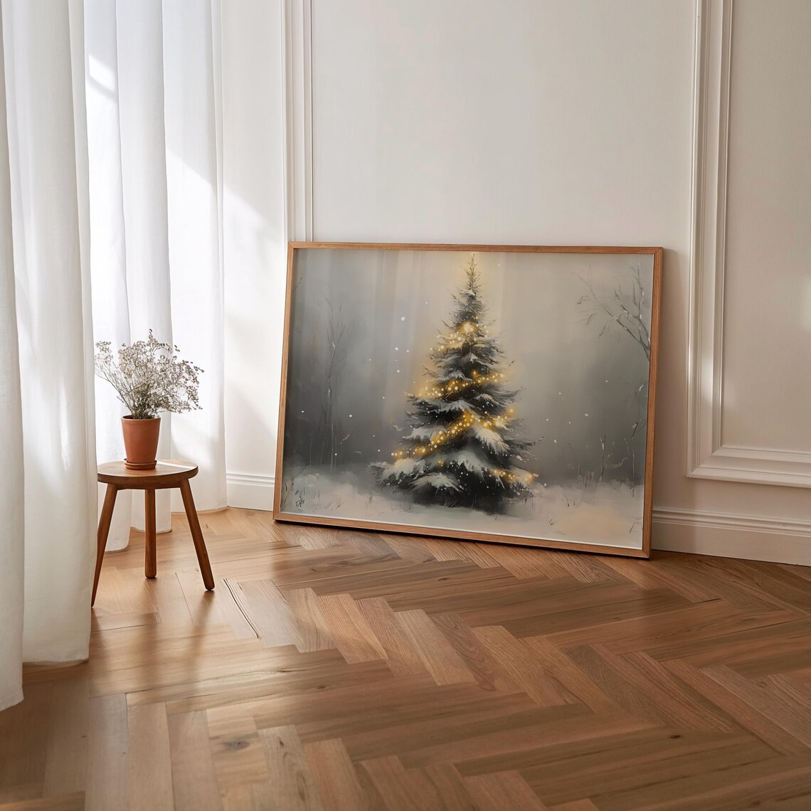 Christmas Tree Winter Landscape Oil-Painting-Style Art Print - Image 3