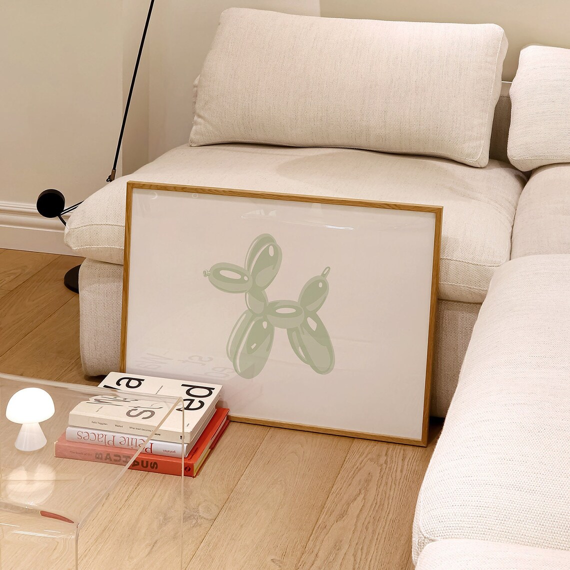 Sage Green Balloon Dog Minimalist Watercolor Cute Animal Art Poster