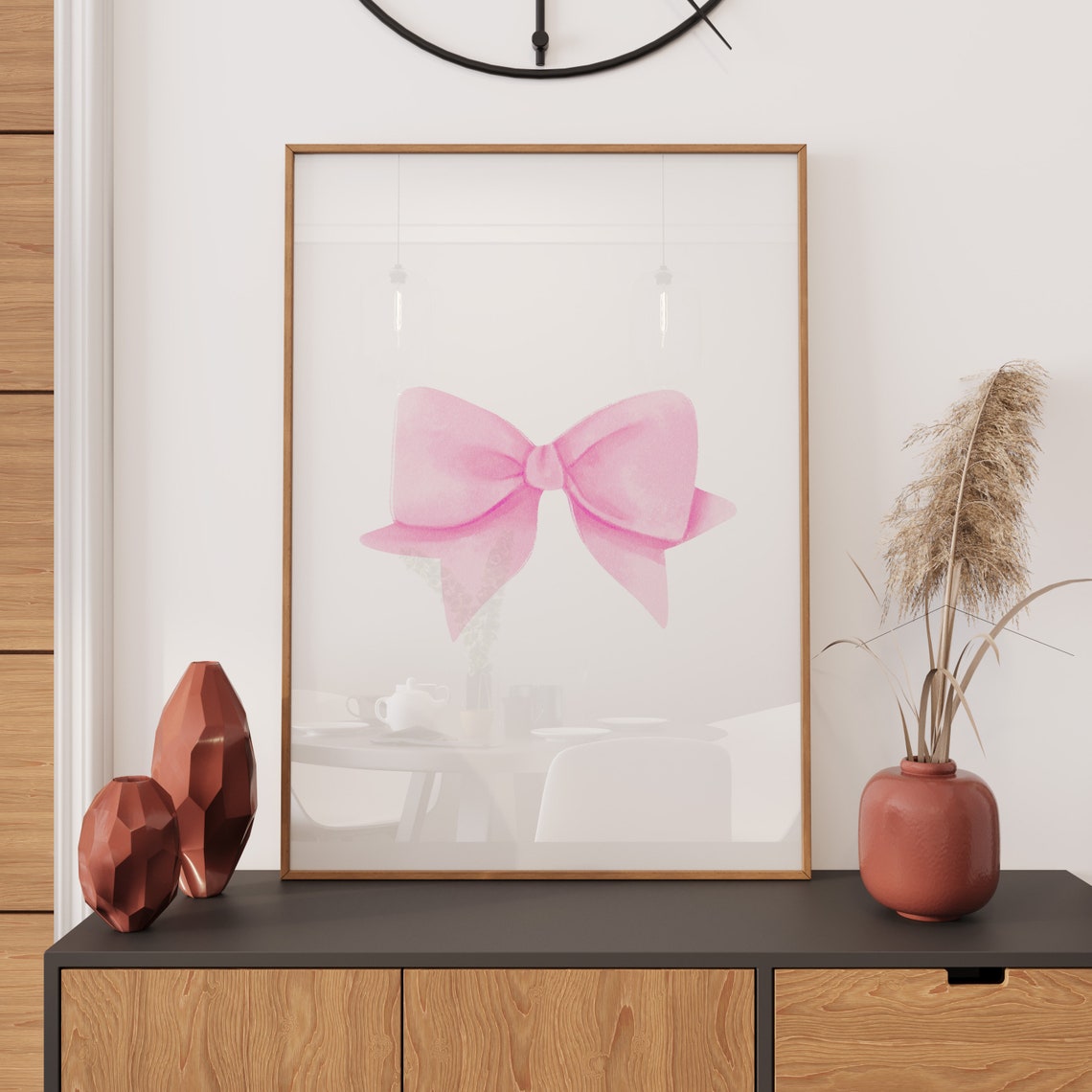 Pink Watercolor Bow Single Coquette Balletcore Style Wall Art - Image 2