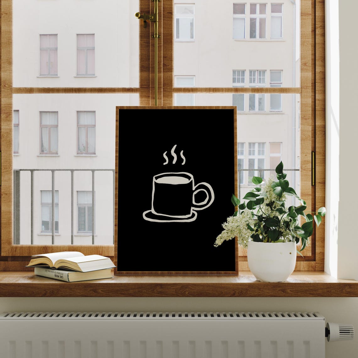 Black And White Coffee Cup Simple Line Art Minimalist Poster - Image 2