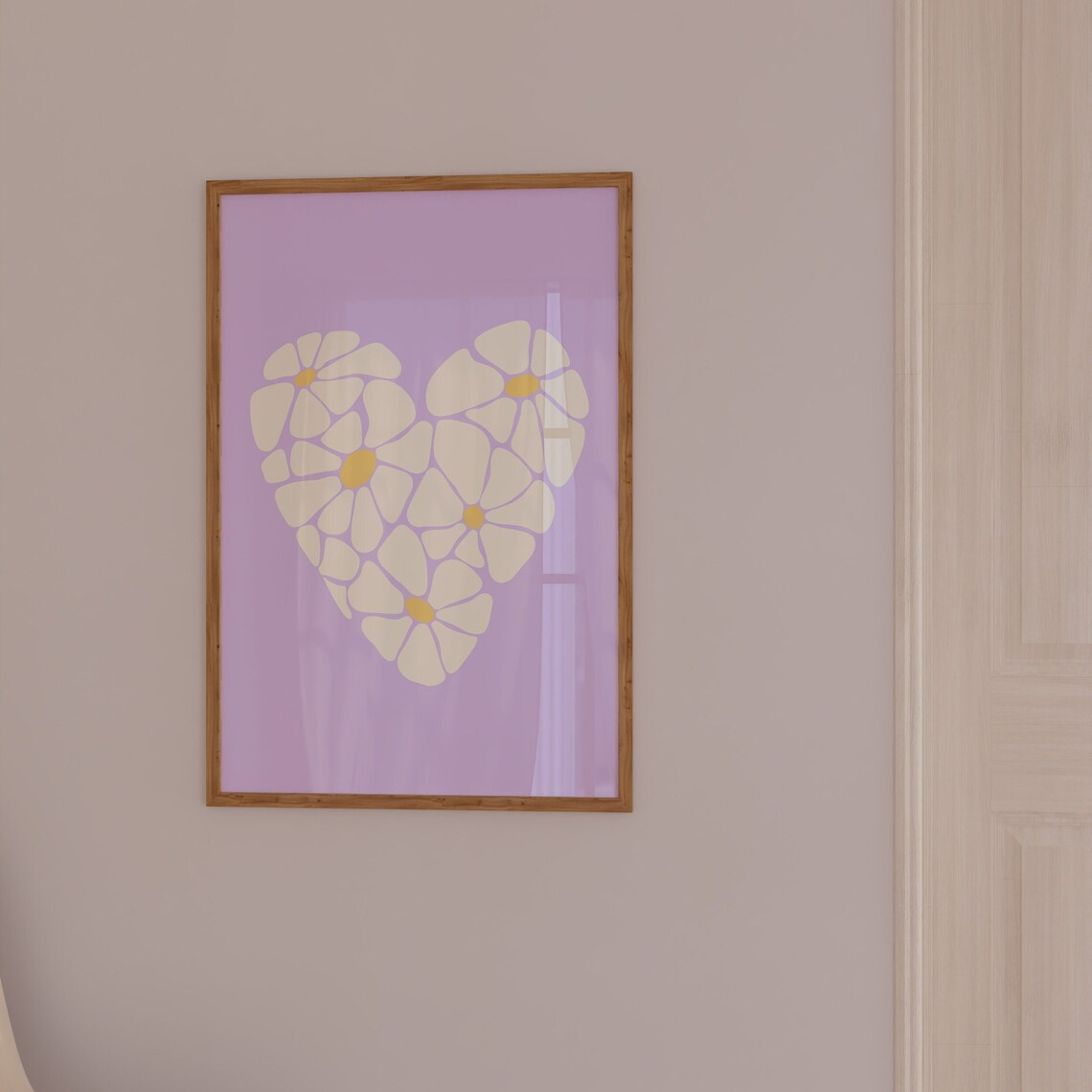 Lavender Purple Daisy Heart Flower Retro Aesthetic Funky Wall Art - Image 3