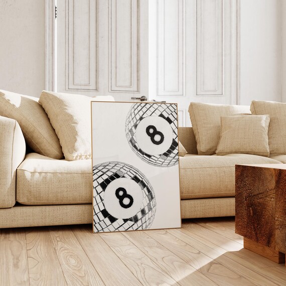Disco Ball Eight Ball Monochrome Minimalist Trendy Room Decor Poster