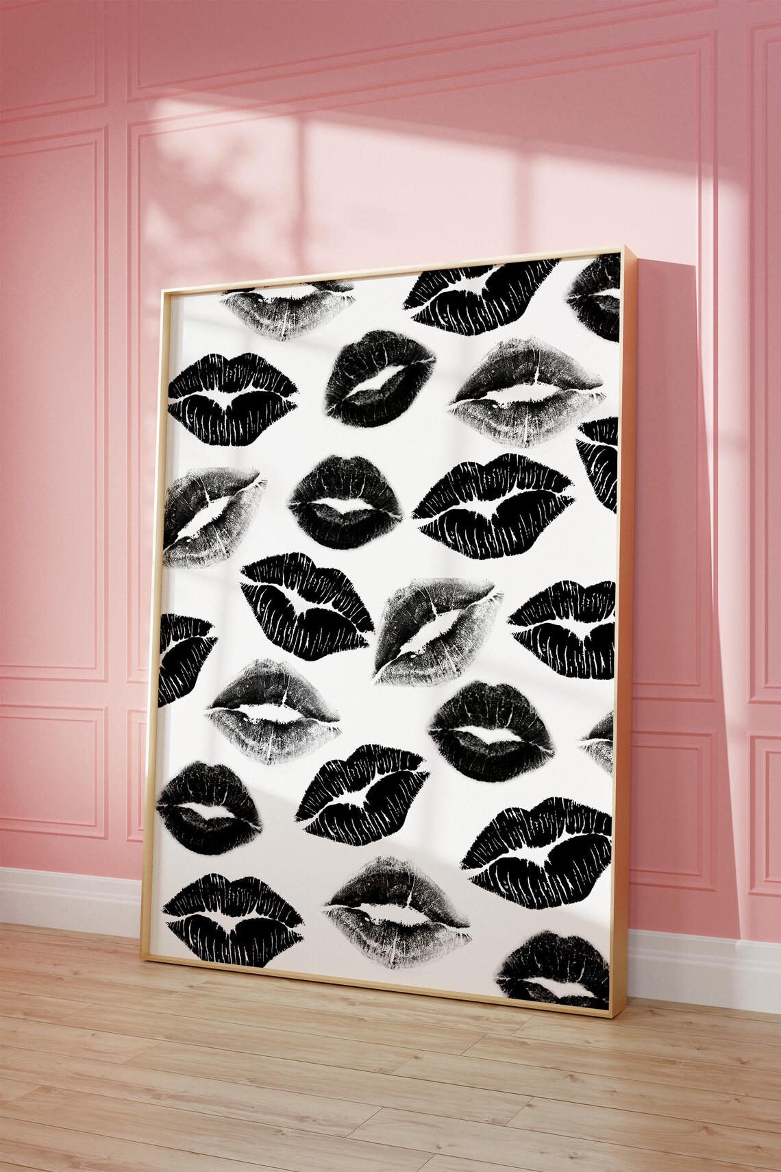 Black Lipstick Kiss Marks Pattern Bold Monochrome Fashion Art Poster