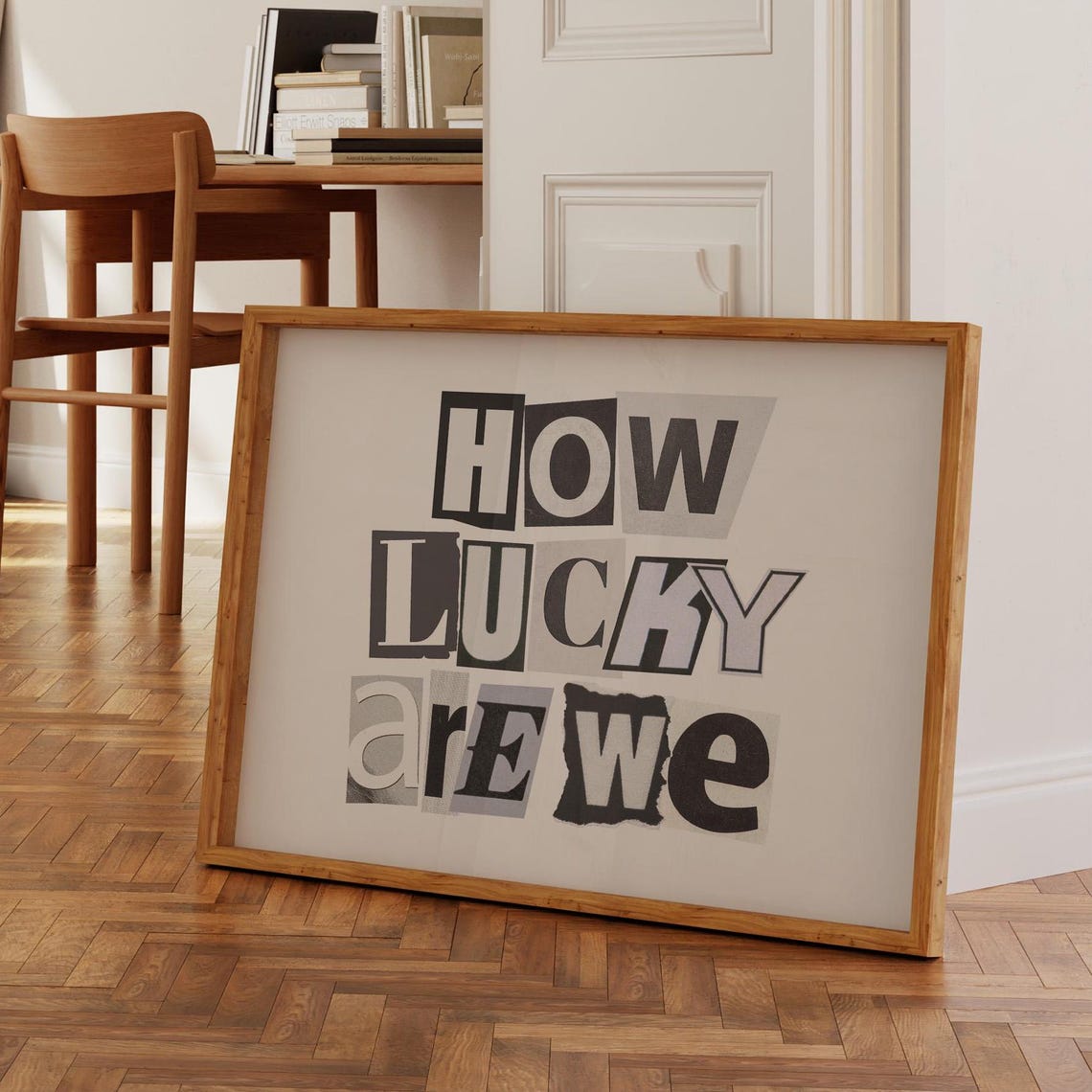 How Lucky Are We Ransom Letter Typography Landscape Art Poster - Image 2