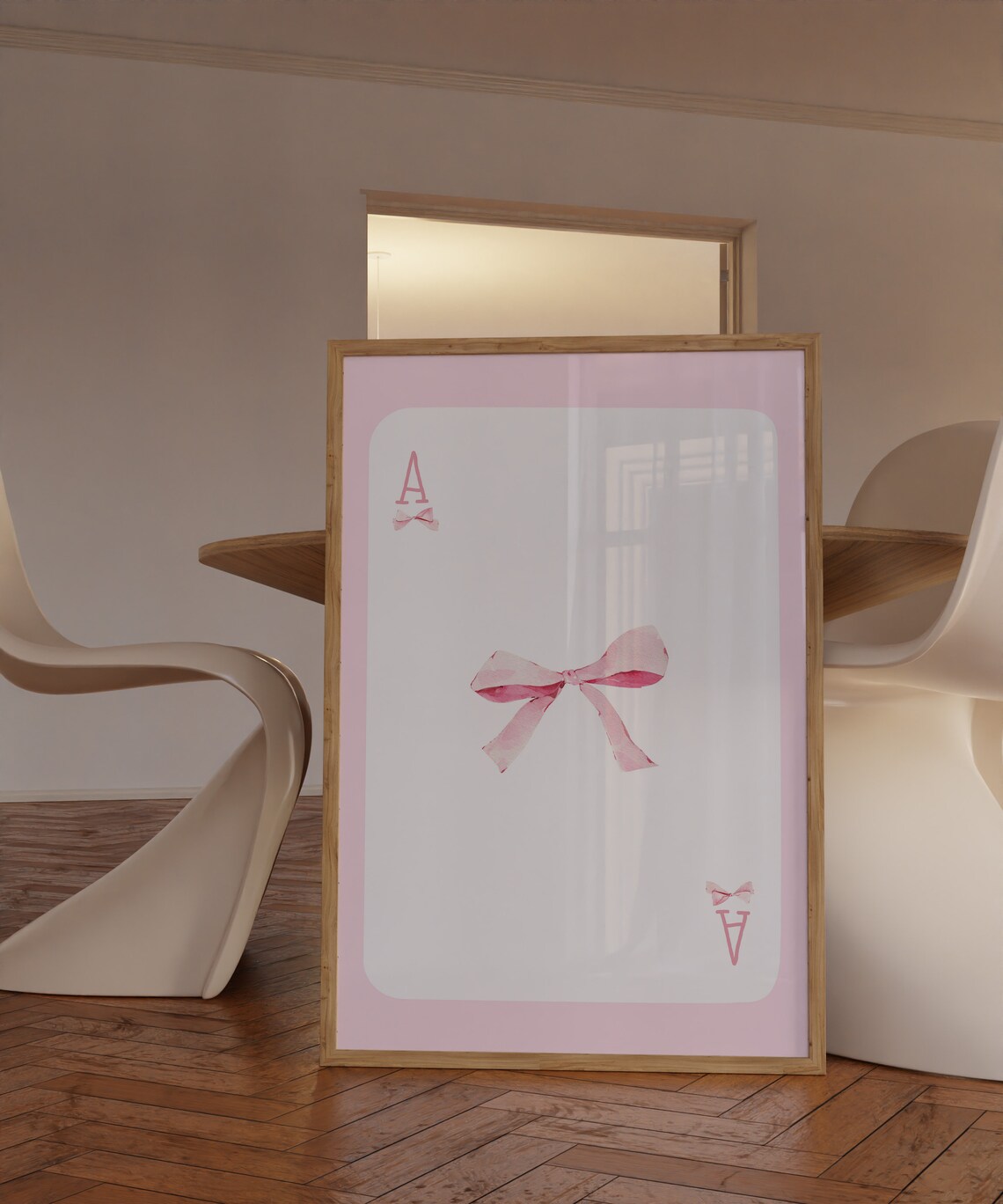 Pink Bow Playing Card Ace Watercolor Coquette Ribbon Wall Art - Image 3