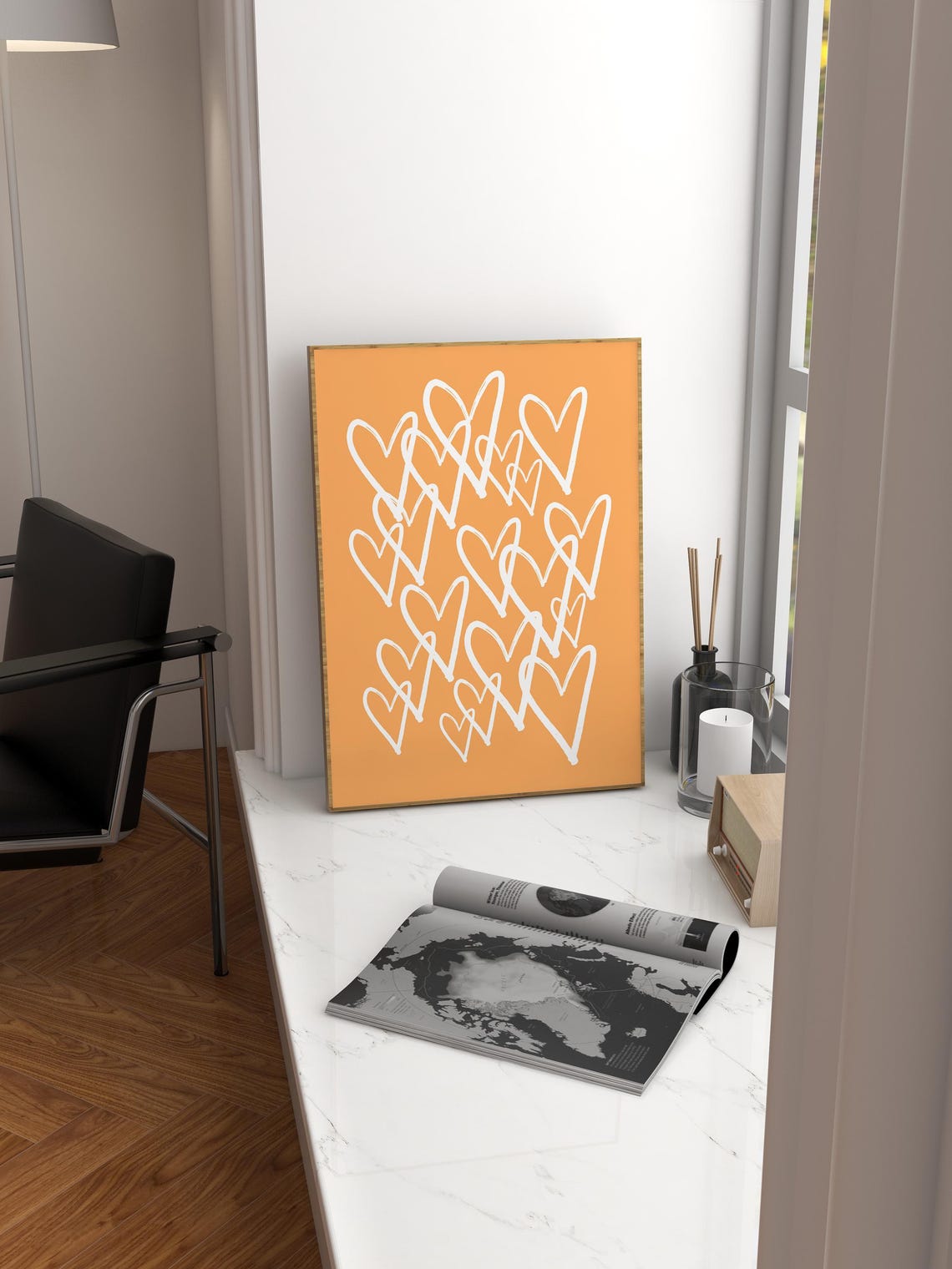 White Doodle Hearts On Burnt Orange Girly Valentine Art Poster - Image 2