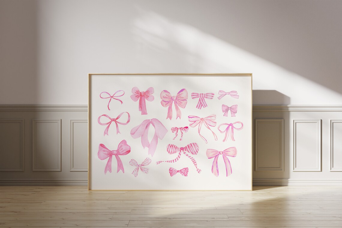 Pink Watercolor Bows Collection Coquette Ribbon Gift Wall Poster - Image 3