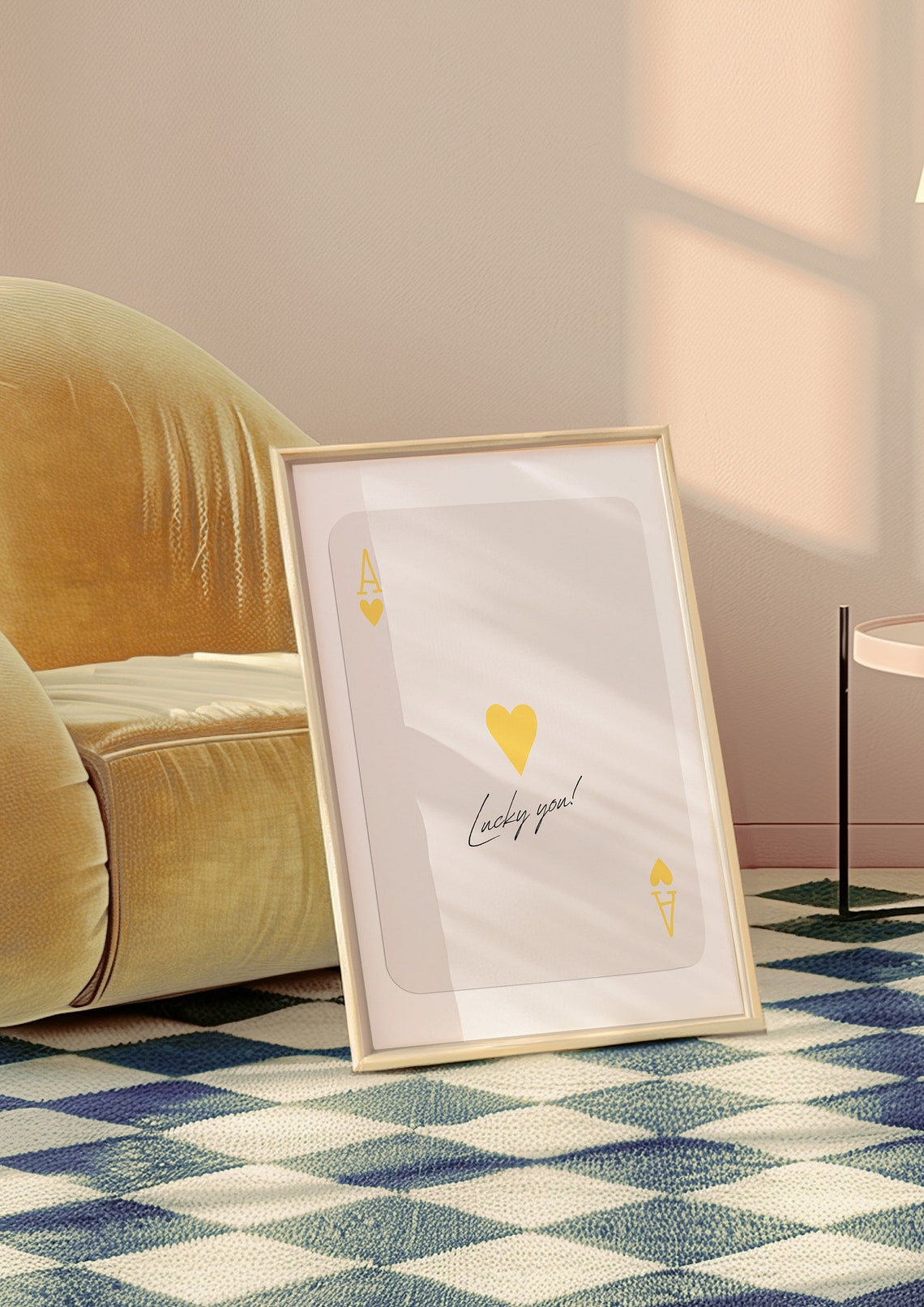 Ace of Hearts Lucky You Script Yellow Minimalist Aesthetic Poster - Image 3