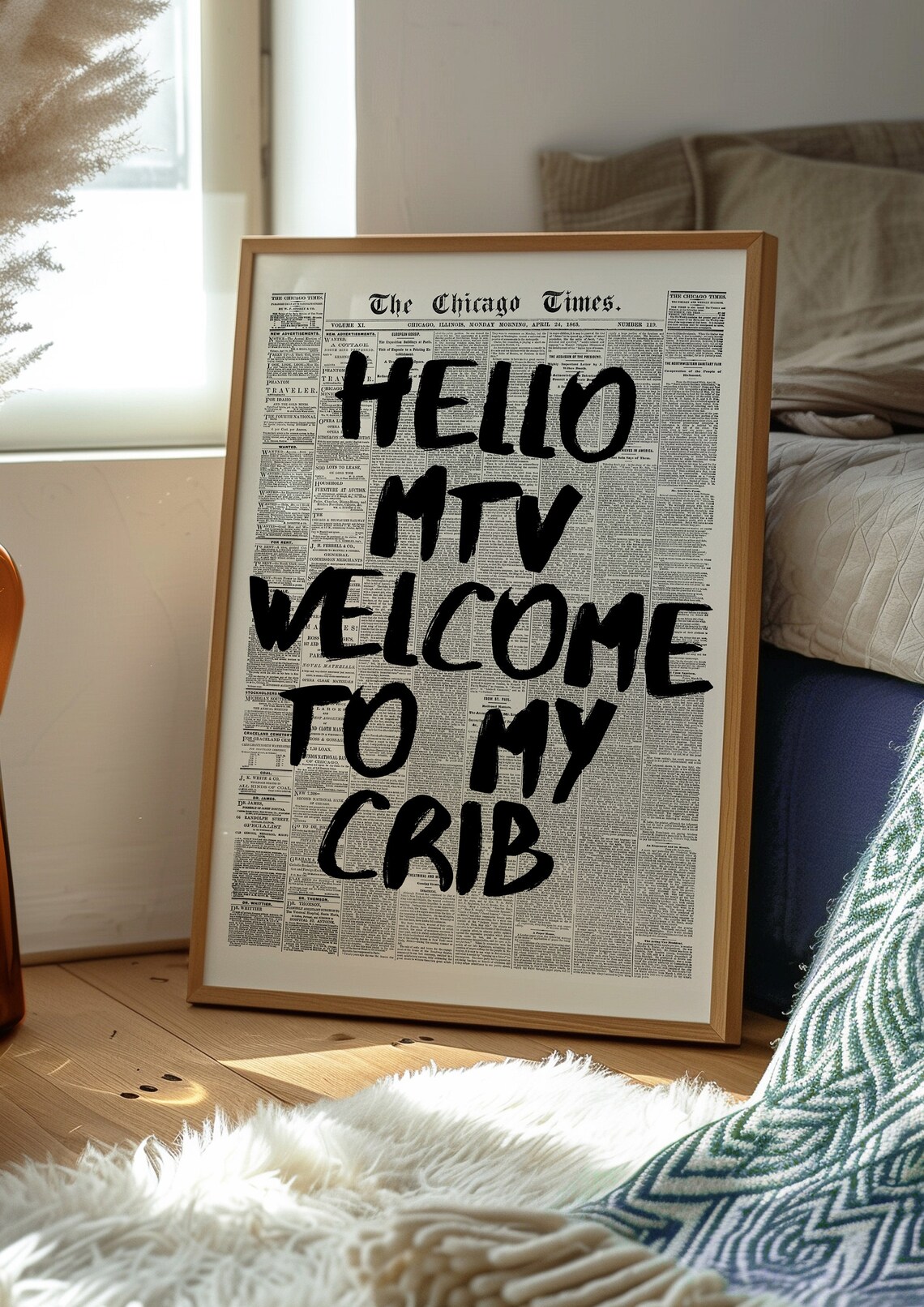 Hello MTV Welcome To My Crib Funny Quote Retro Newspaper Style Poster - Image 3