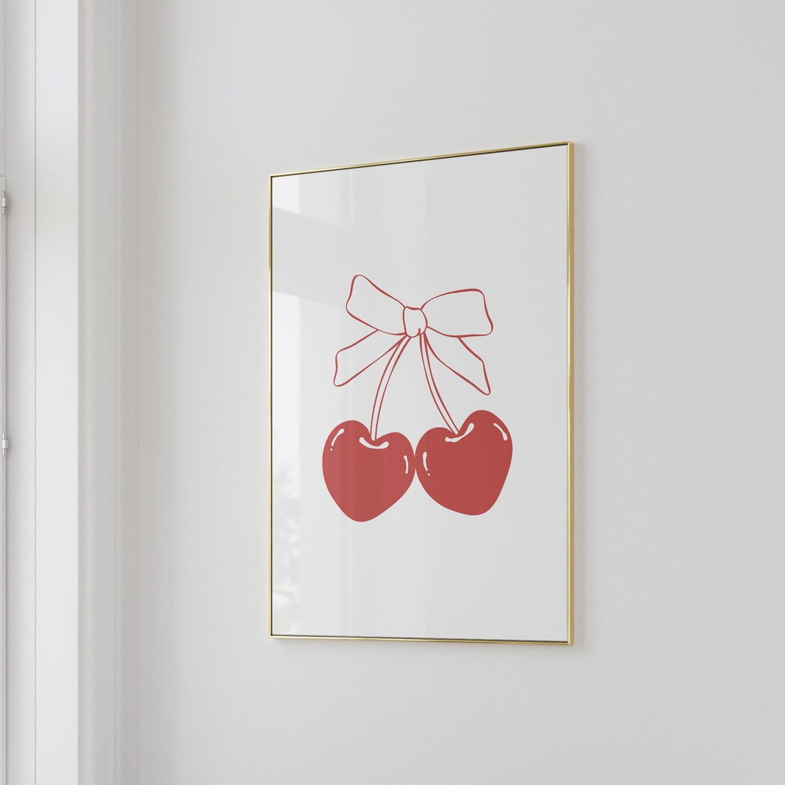 Red Cherries Bow Coquette Trendy Watercolor Aesthetic Wall Poster - Image 3