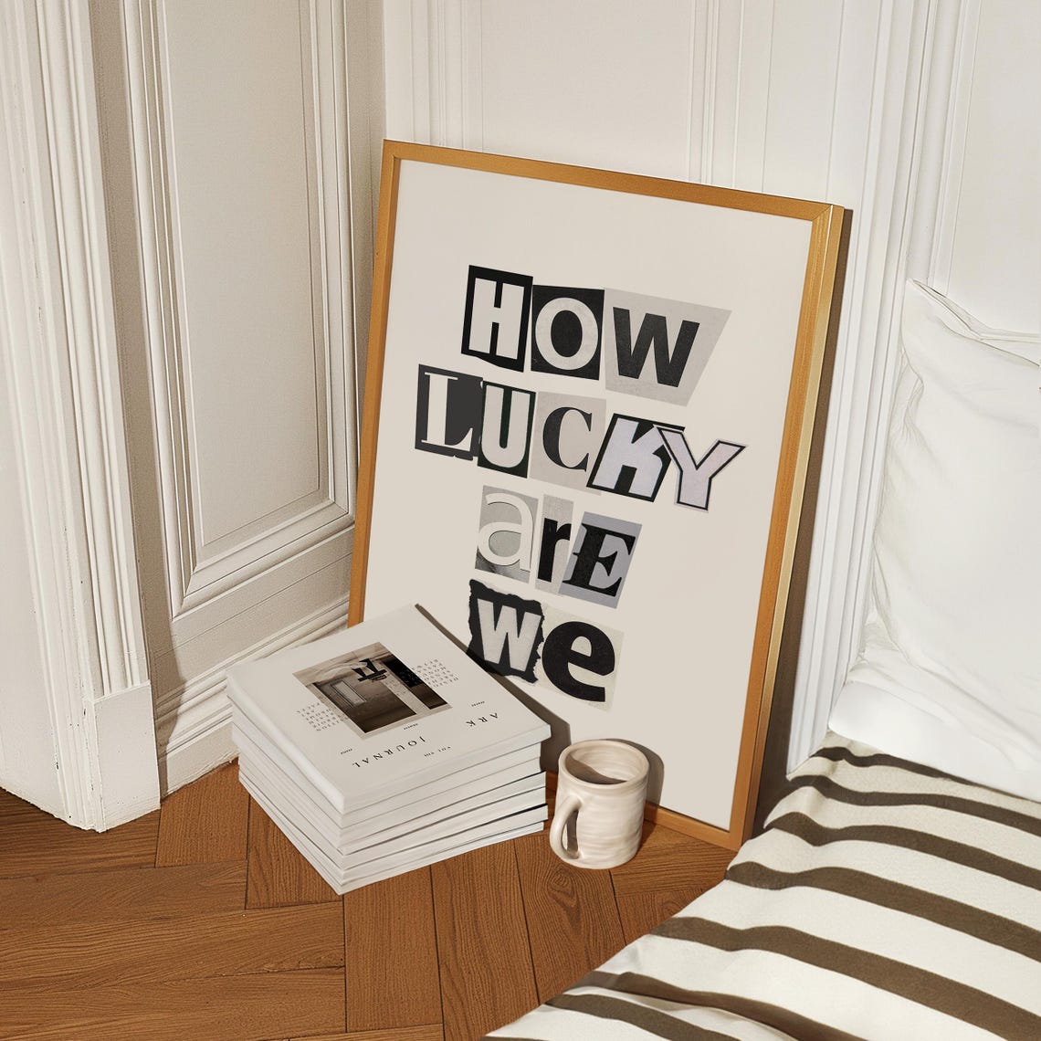 How Lucky Are We Ransom Note Collage Bold Black Typography Poster - Image 3