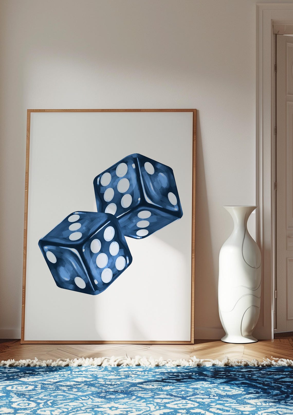 Navy Blue Transparent Dice Pair Trendy Modern Aesthetic Poster - Image 3