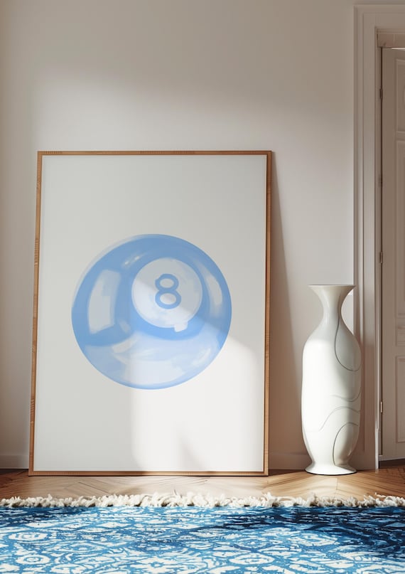 Baby Blue 8 Ball Soft Watercolor Preppy Trendy Dorm Room Poster