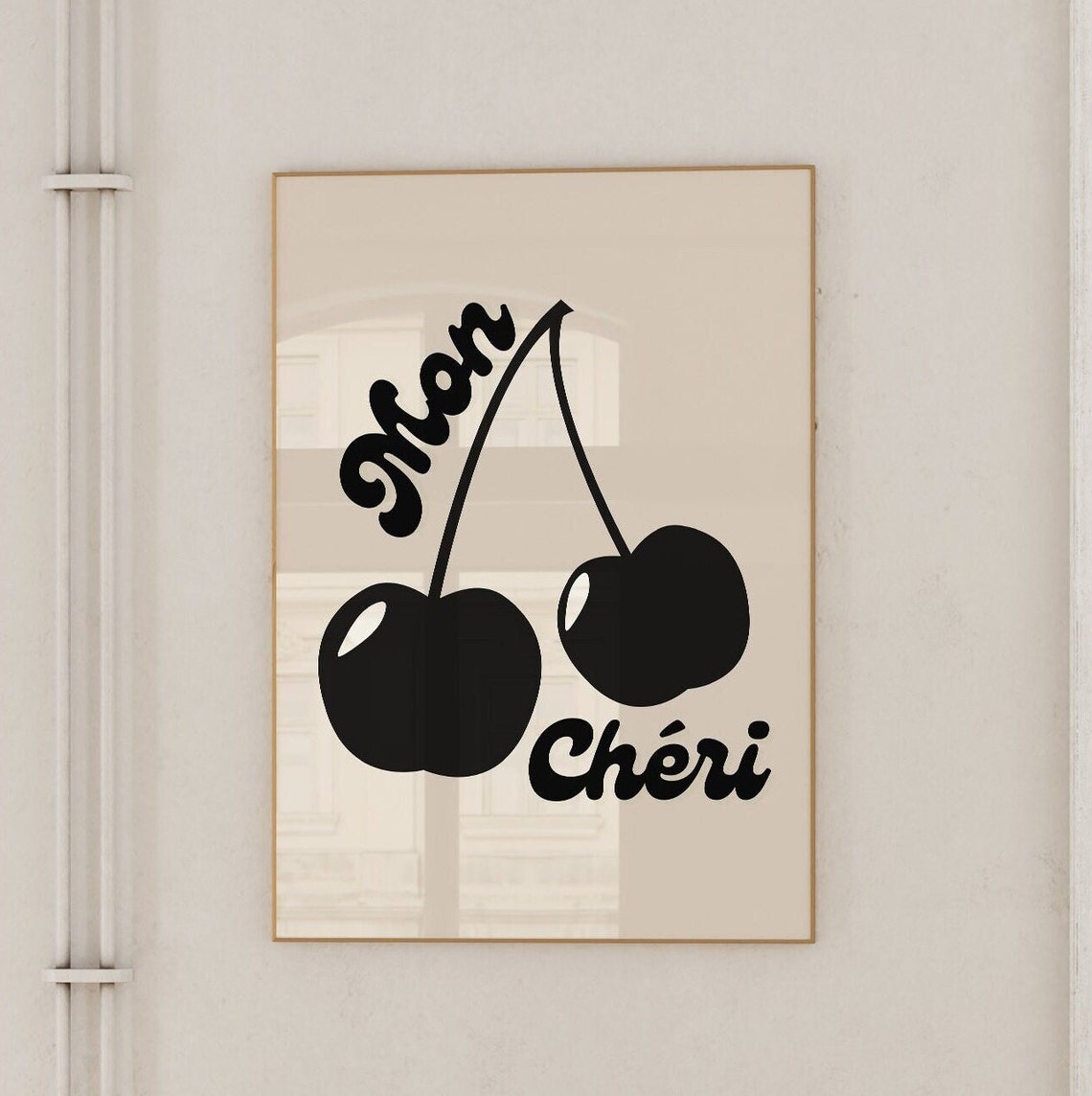 Mon Cheri Black Cherry Script French Trendy Retro Kitchen Wall Art - Image 3