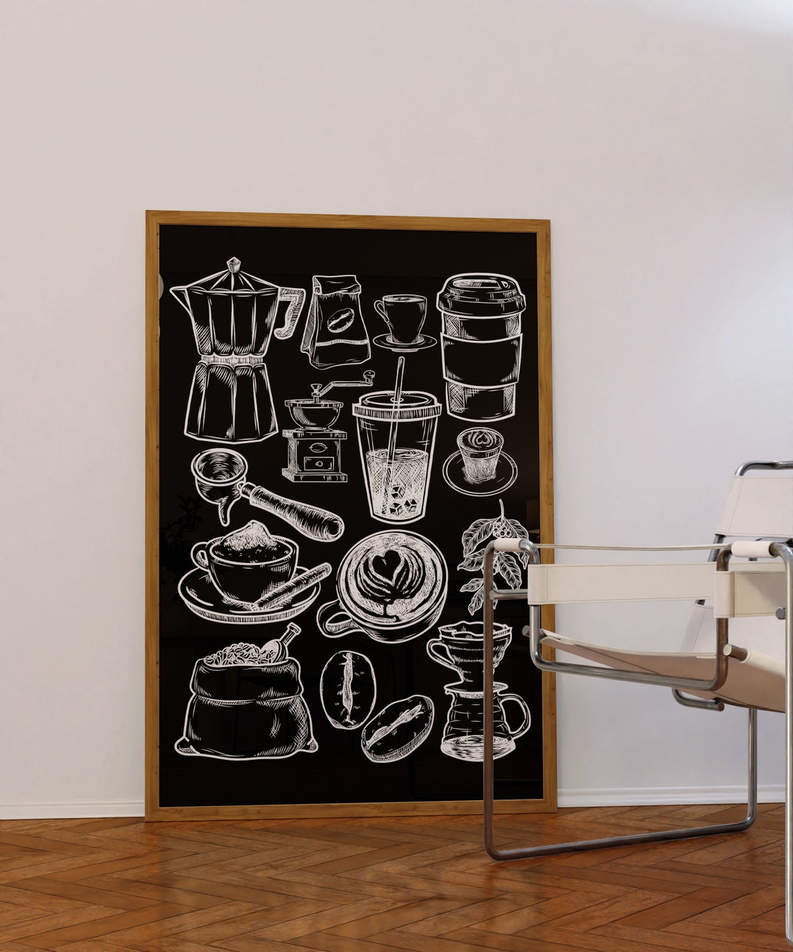 Coffee Bar Sketches Black Chalkboard Style Kitchen Decor Wall Art - Image 2