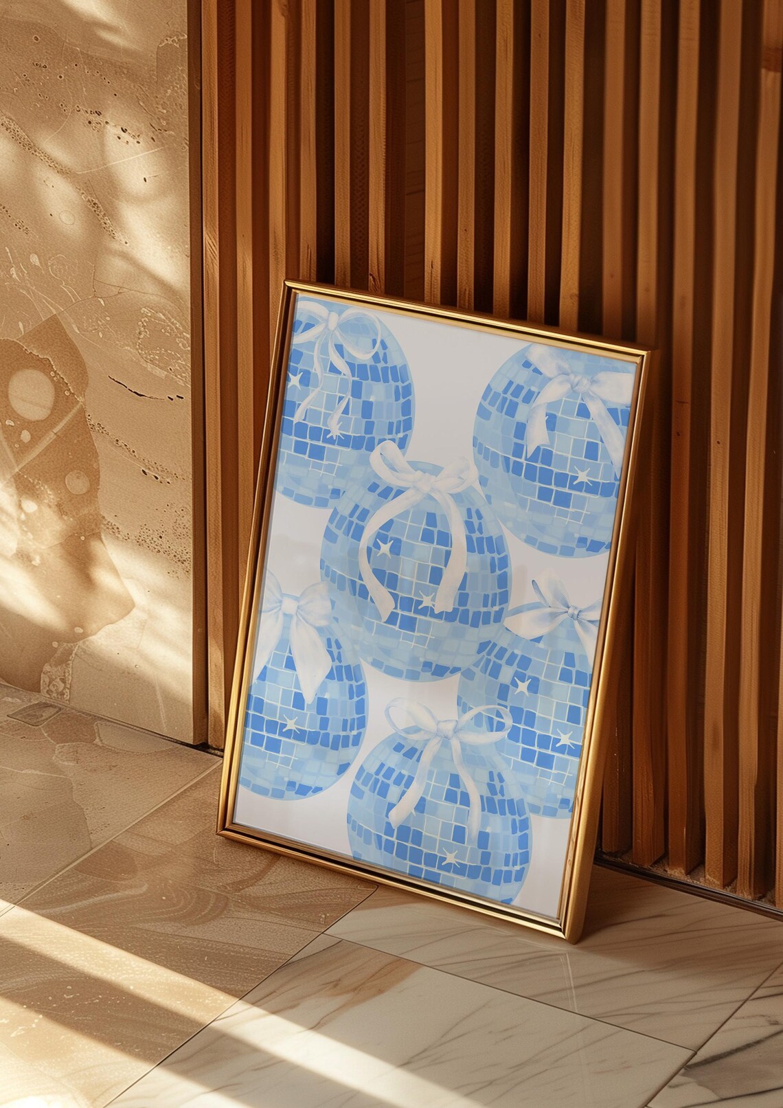 Light Blue Disco Ball With White Bows Trendy Aesthetic Party Wall Art - Image 3
