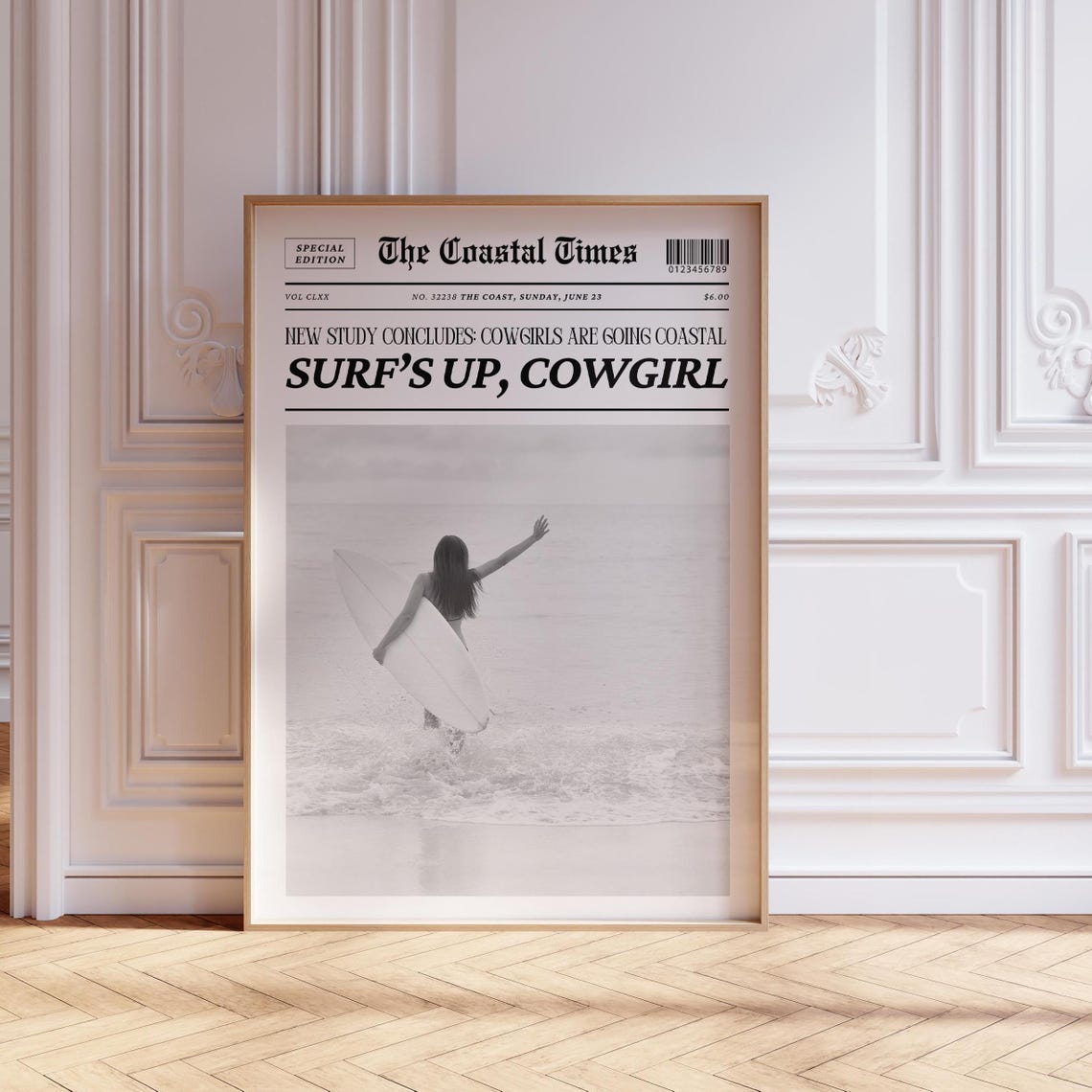 Coastal Cowgirl Wall Art Newspaper Print Poster New York News Beachy Western Wall Art Black And White Prints Trendy Wall Art Aesthetic Decor - Image 3