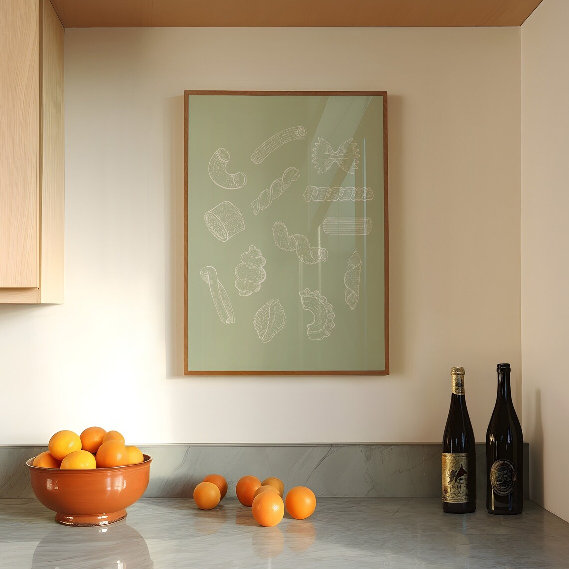 Sage Green Pasta Shapes Line Art Italian Kitchen Food Lover Poster - Image 3