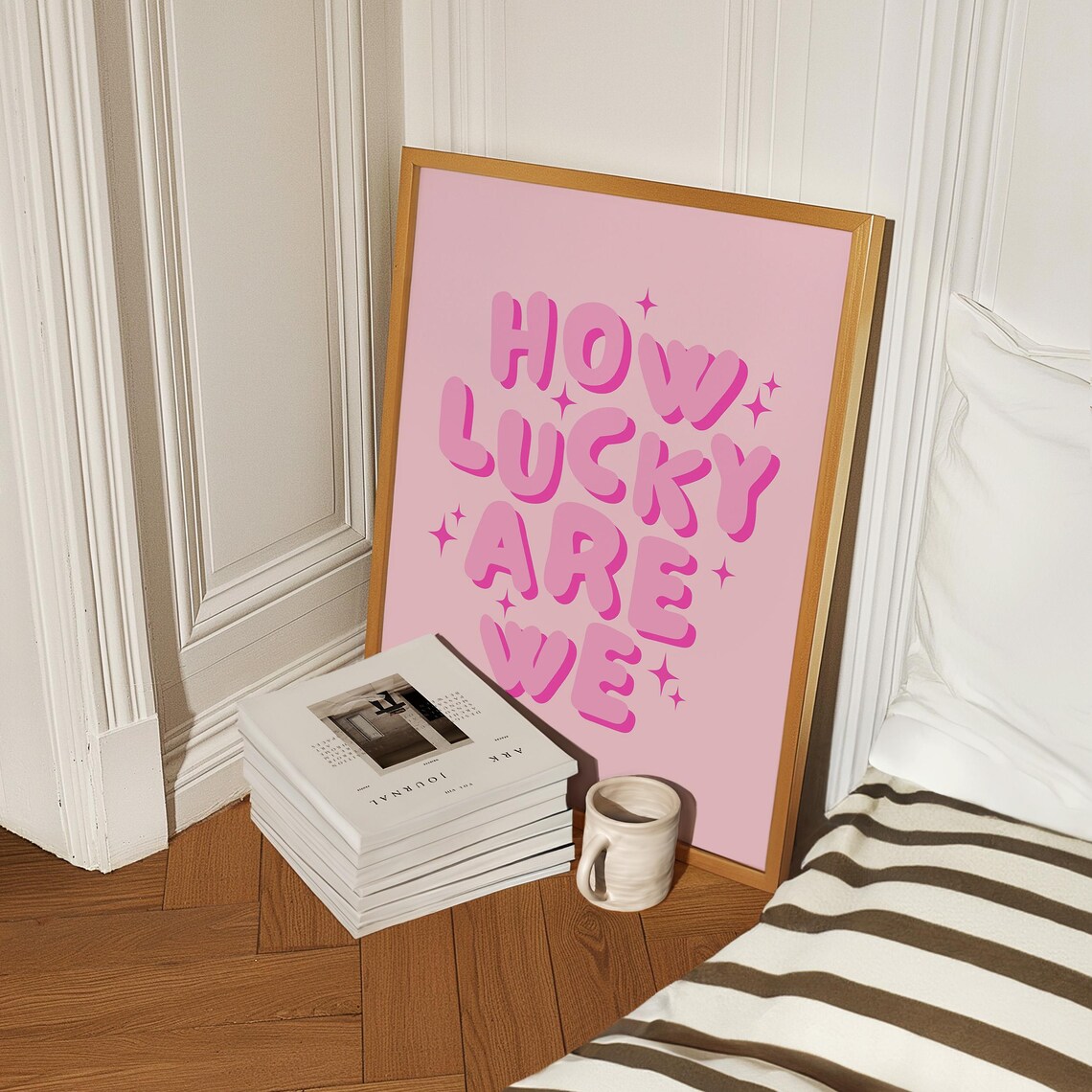 How Lucky Are We Print Pink Wall Art Trendy Wall Art Preppy Art Prints Cute Dorm Decor Teen Girl Room Decor Girly Dorm Poster Pink