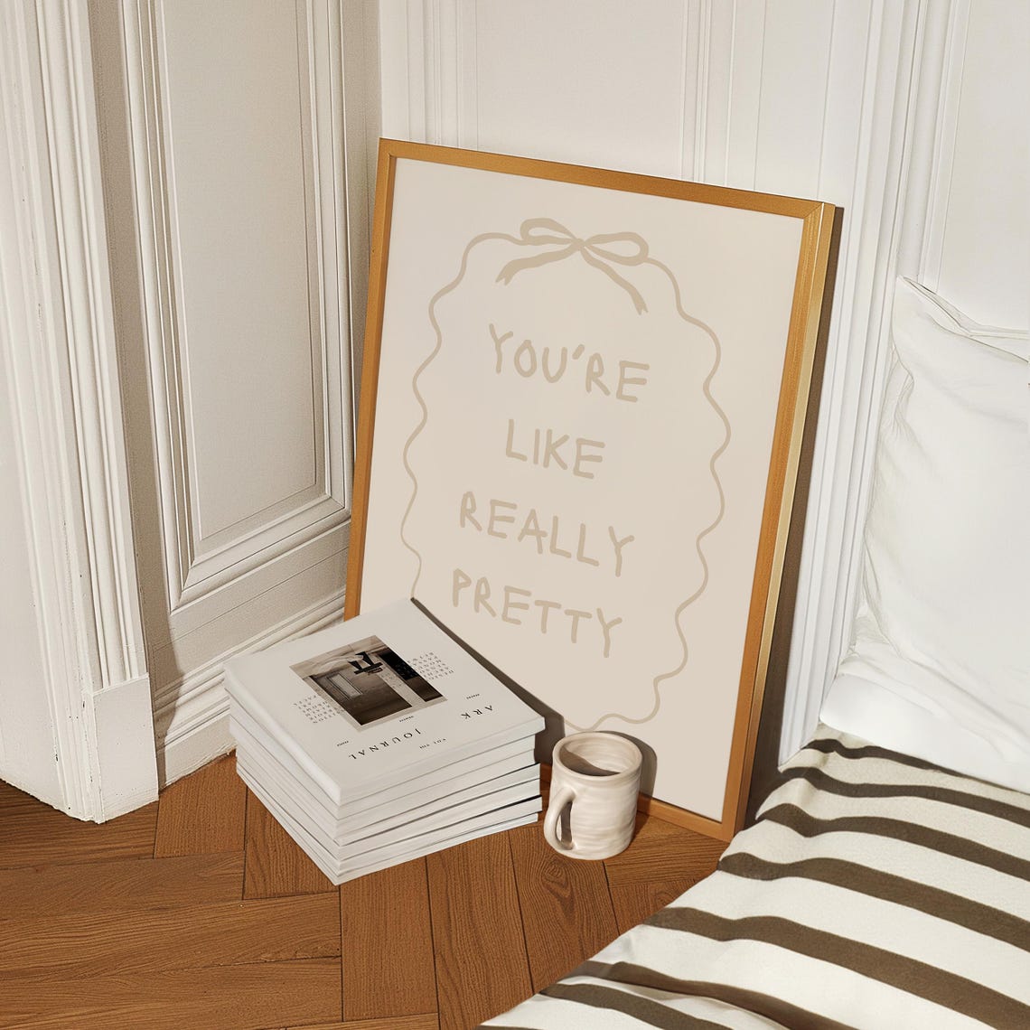 You're Like Really Pretty Coquette Bow Frame Beige Quote Poster - Image 4