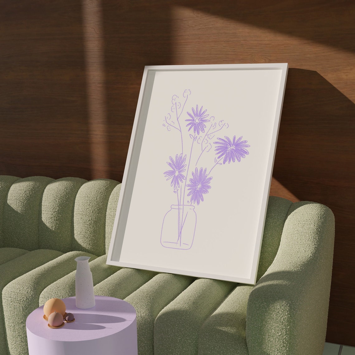 Lilac Daisy Line Art Flower Vase Botanical Aesthetic Wall Art