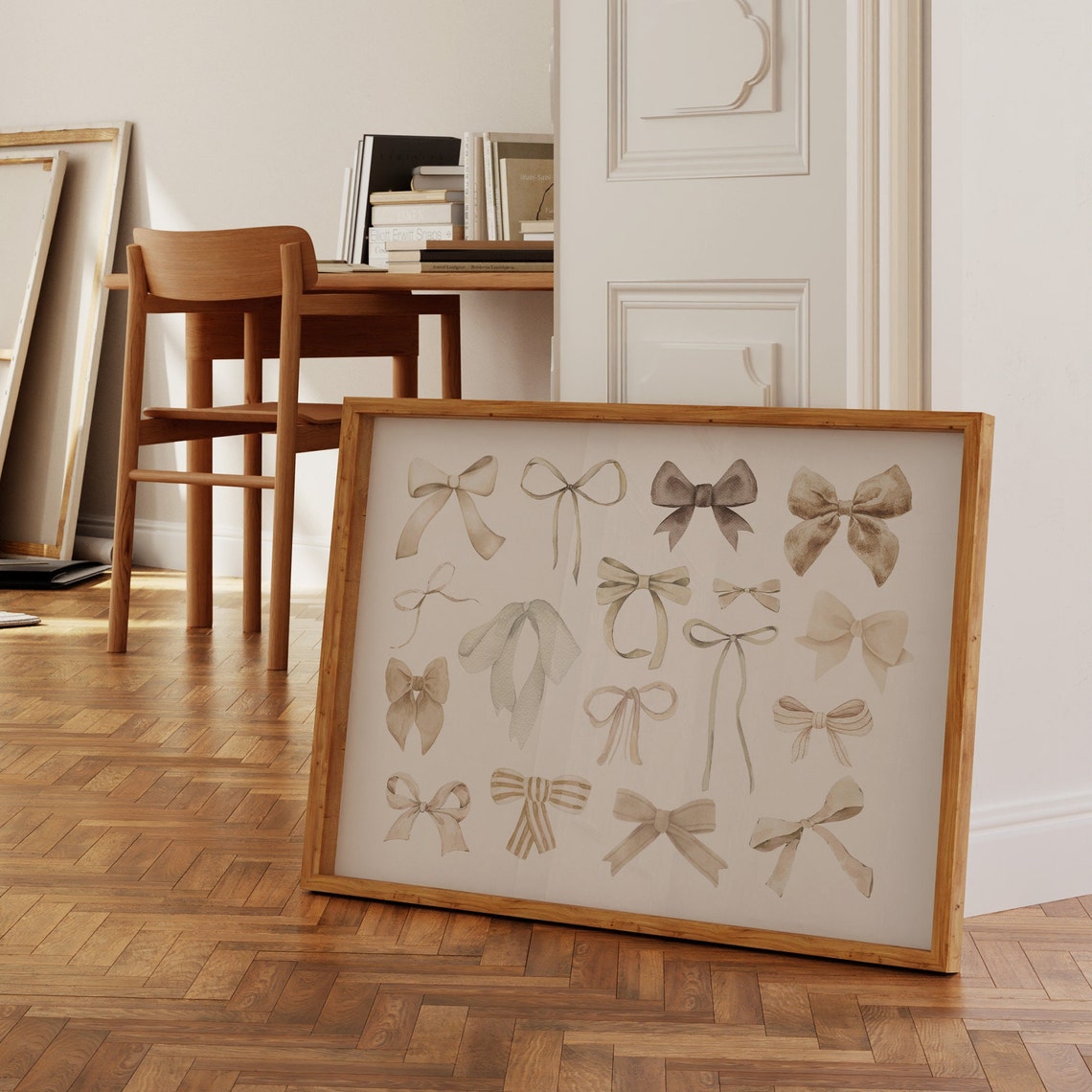 Beige Watercolor Bow Collection Neutral Ribbon Style Wall Art - Image 2
